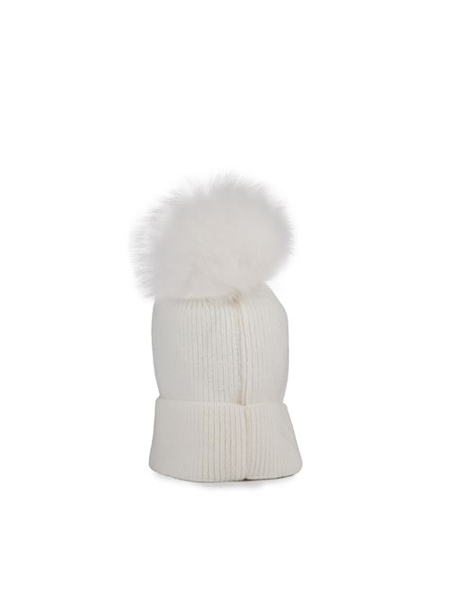 Cappello in maglia con pon pon in volpe bianco YES LONDON | CP VBIANCO